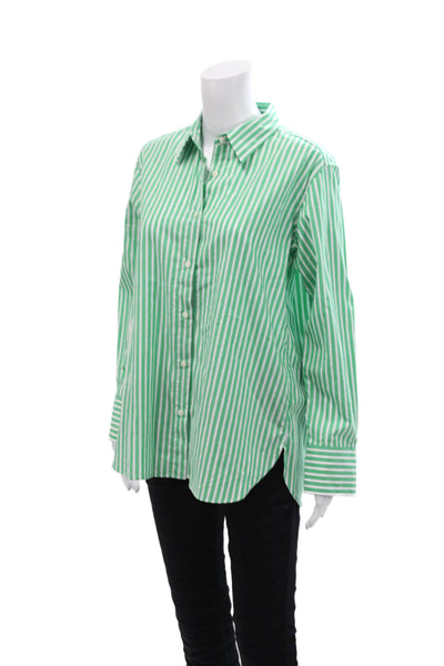 Uniqlo Womens Button Front Collared Striped Shirt Green White Size Small