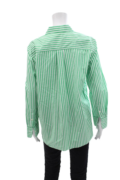 Uniqlo Womens Button Front Collared Striped Shirt Green White Size Small