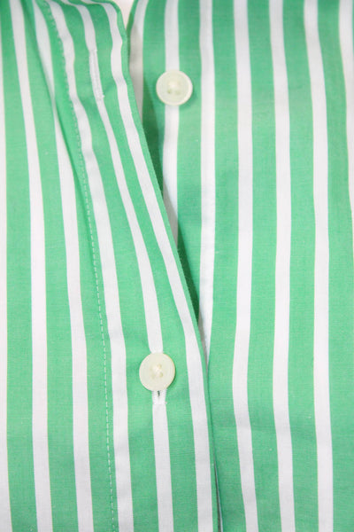 Uniqlo Womens Button Front Collared Striped Shirt Green White Size Small