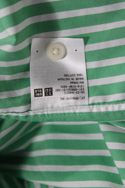 Uniqlo Womens Button Front Collared Striped Shirt Green White Size Small