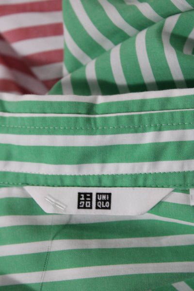 Uniqlo Womens Button Front Collared Striped Shirt Green White Size Small