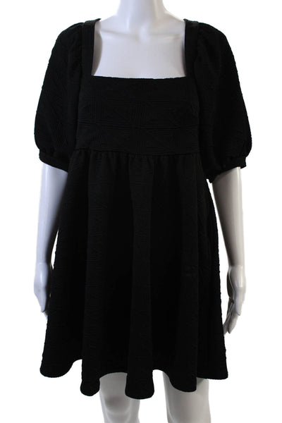 Free People Womens Diamond Print Puffy Sleeves Mini Dress Black Size Small