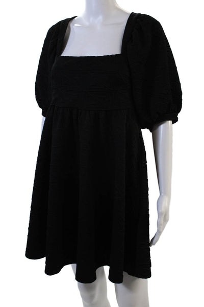Free People Womens Diamond Print Puffy Sleeves Mini Dress Black Size Small