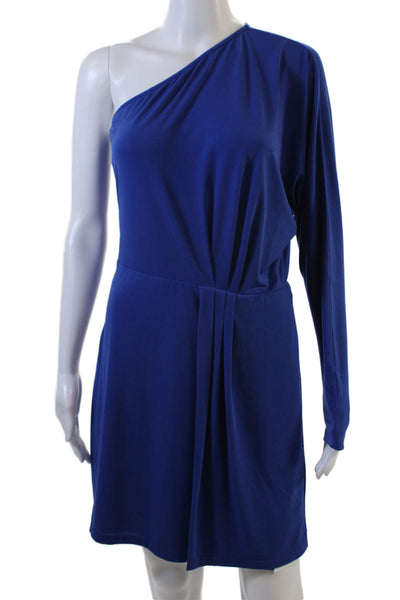 Rachel Zoe Womens Long Sleeves One Shoulder A Line Dress Blue Size Medium