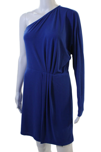 Rachel Zoe Womens Long Sleeves One Shoulder A Line Dress Blue Size Medium