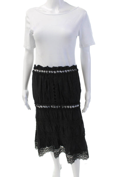 Elan Womens Textured Elastic Waistband Lined Long Maxi Skirt Black Size L