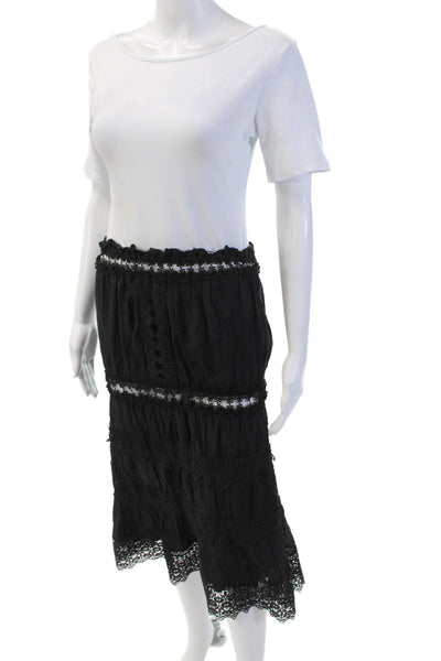 Elan Womens Textured Elastic Waistband Lined Long Maxi Skirt Black Size L