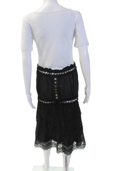 Elan Womens Textured Elastic Waistband Lined Long Maxi Skirt Black Size L