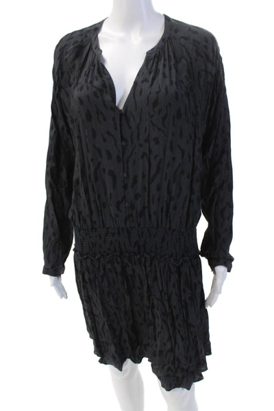 Rails Womens Long Sleeve Button Up Ruched Midi Dress Charcoal Size L