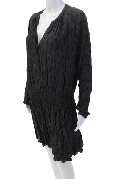 Rails Womens Long Sleeve Button Up Ruched Midi Dress Charcoal Size L