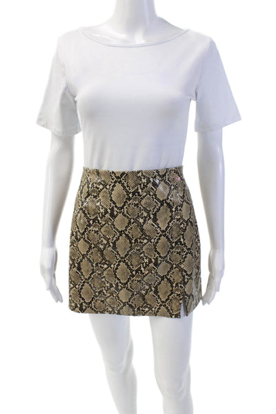 Zara Womens Textured Zip Animal Printed Mini Slit Fitted Skirt Nude Size L
