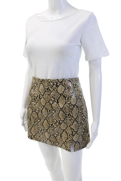Zara Womens Textured Zip Animal Printed Mini Slit Fitted Skirt Nude Size L