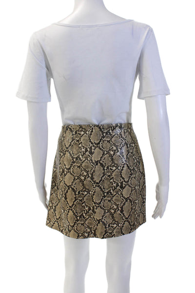 Zara Womens Textured Zip Animal Printed Mini Slit Fitted Skirt Nude Size L