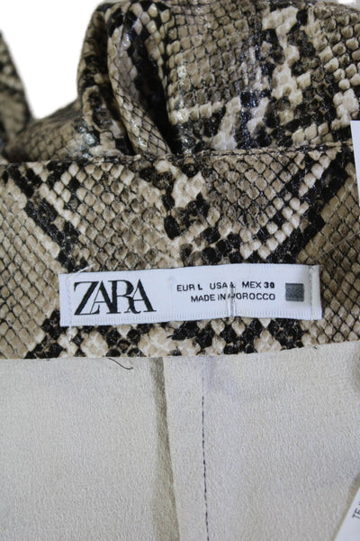 Zara Womens Textured Zip Animal Printed Mini Slit Fitted Skirt Nude Size L