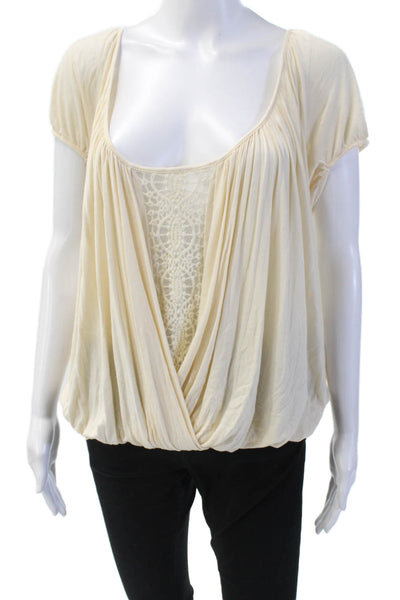 Free People Womens Short Sleeve Scoop Neck Lined Blouse Cream Size S