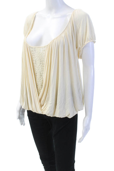 Free People Womens Short Sleeve Scoop Neck Lined Blouse Cream Size S