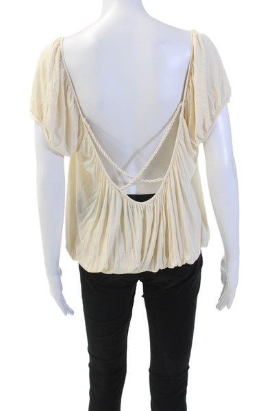 Free People Womens Short Sleeve Scoop Neck Lined Blouse Cream Size S