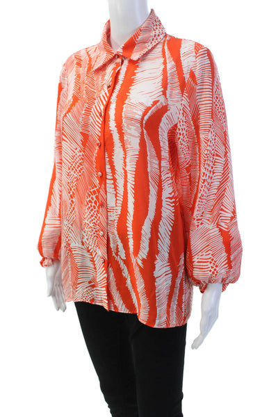 Alexis Womens Long Sleeve V-neck Button Pattern Button Up Top Red Size S