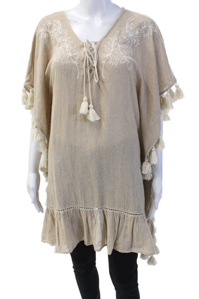 Z & L  Womens Textured V-neck Tie Front Floral Embroidered Blouse Nude Size L