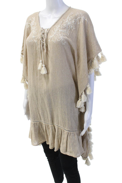 Z & L  Womens Textured V-neck Tie Front Floral Embroidered Blouse Nude Size L