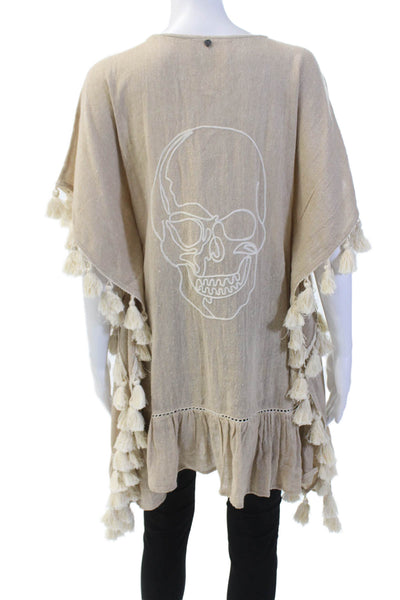 Z & L  Womens Textured V-neck Tie Front Floral Embroidered Blouse Nude Size L
