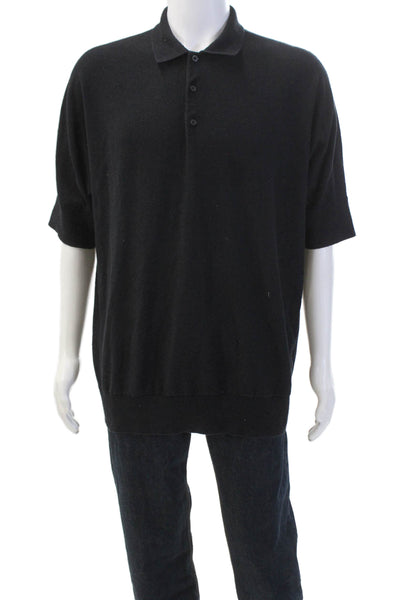 COS Mens Cotton Short Sleeve Button Up Polo Shirt Black Size L