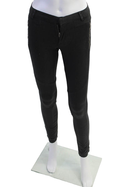 J Brand Womens Low Rise Zippered Detail Skinny Jeans Solid Black Size 0