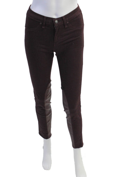 Rag & Bone Womens Cotton Leather Panel Detail Skinny Jeans Wine Red Size 25