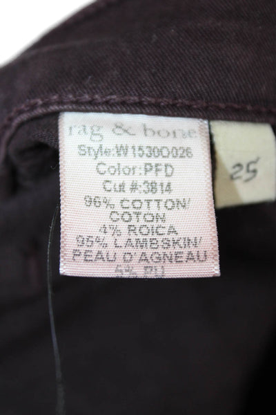 Rag & Bone Womens Cotton Leather Panel Detail Skinny Jeans Wine Red Size 25