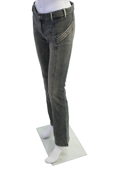 David Meister Womens Cotton Studded Detail Boot Cut Jeans Stonewash Gray Size 2