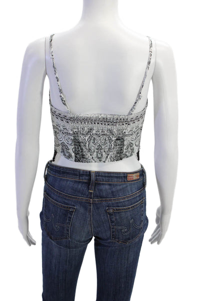 Rachel Zoe Womens Paisley Print Sleeveless Beaded Trim Crop Top White Size XS