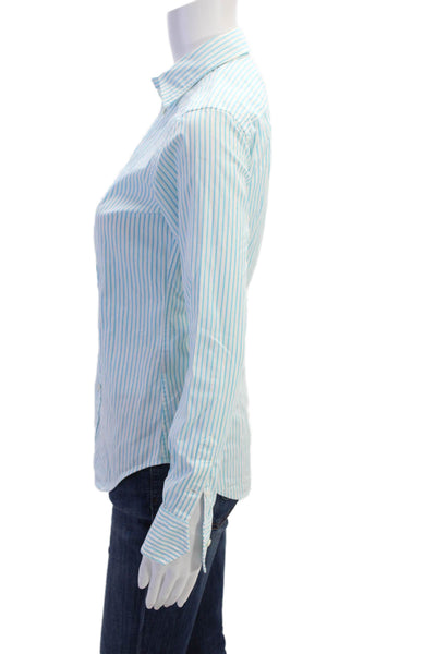Ralph Lauren Womens Cotton Collared Striped Button Down Shirt Blue Size 2