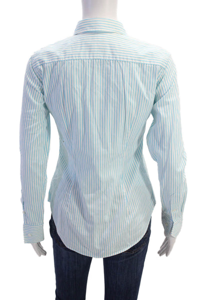 Ralph Lauren Womens Cotton Collared Striped Button Down Shirt Blue Size 2