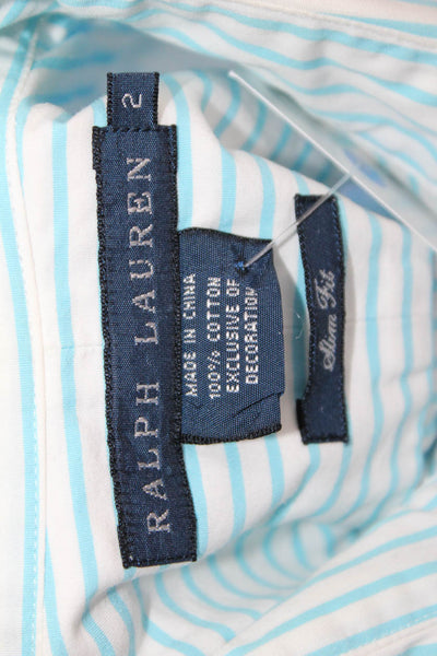 Ralph Lauren Womens Cotton Collared Striped Button Down Shirt Blue Size 2