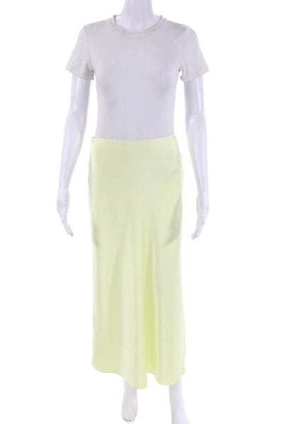 Zara Womens Elastic Waistband Satin Long A Line Skirt Yellow Size Extra Small