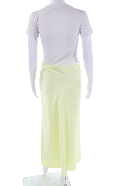Zara Womens Elastic Waistband Satin Long A Line Skirt Yellow Size Extra Small
