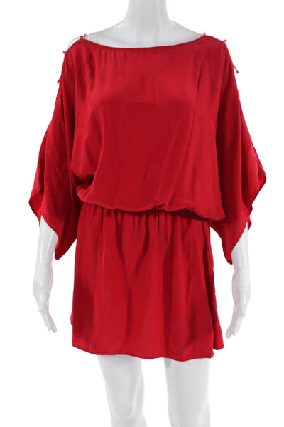 Karina Grimaldi Womens Silk Boat Neck Sleeveless Mini Dress Red Size M