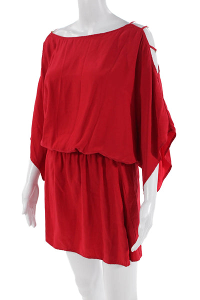 Karina Grimaldi Womens Silk Boat Neck Sleeveless Mini Dress Red Size M