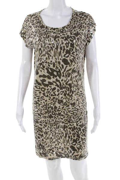 Michael Michael Kors Womens Sequined Camouflage T-Shirt Dress Beige Size S