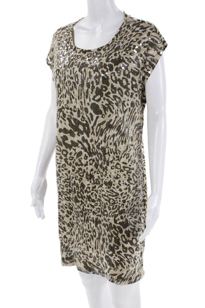 Michael Michael Kors Womens Sequined Camouflage T-Shirt Dress Beige Size S