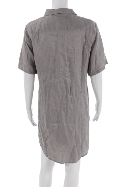 Elan Womens Linen Short Sleeve Collared Buttoned Shirt Dress Gray Size M