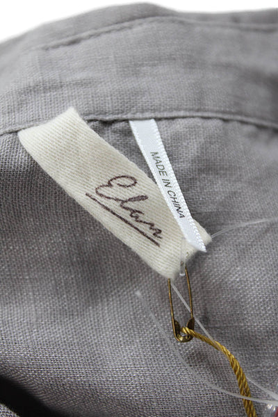 Elan Womens Linen Short Sleeve Collared Buttoned Shirt Dress Gray Size M