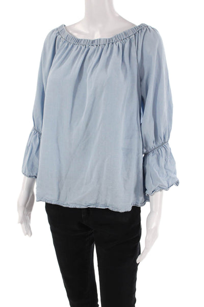 Sanctuary Womens Off The Shoulder Long Sleeve Blouse Top Blue Size S