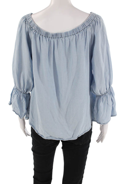 Sanctuary Womens Off The Shoulder Long Sleeve Blouse Top Blue Size S