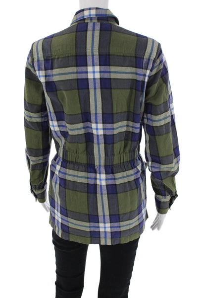 Equipment Femme Womens Cotton Plaid Collared Button-Down Top Green Size XS