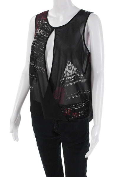 Kenneth Cole New York Womens Geometric Sleeveless Tank Top Black Size M