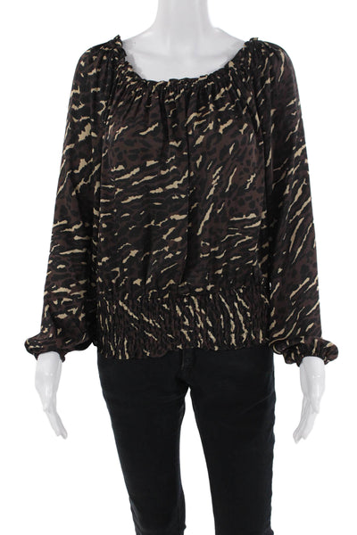 Michael Michael Kors Womens Animal Print Off The Shoulder Blouse Brown Size S