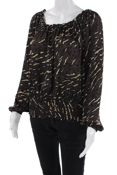 Michael Michael Kors Womens Animal Print Off The Shoulder Blouse Brown Size S