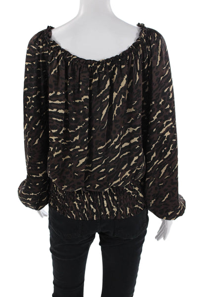 Michael Michael Kors Womens Animal Print Off The Shoulder Blouse Brown Size S