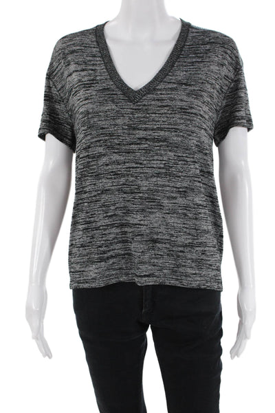 Rag & Bone Womens Ribbed Detail Short Sleeve Casual Top Dark Gray Size XS